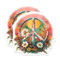 (2 Pack) Peace Sign Flowers Stickers - Floral Peace Symbol - Psychedelic Retro Sticker Art - 5" On Longest Side - Sticks to Smooth Flat Surfaces - Made in USA - BMCS8867