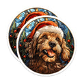 (2 Pack) Christmas Dog Magnets - Stained Glass Pet Decor - Santa Hat Puppy Lover - 5 Inches On Longest Side - Thick Durable Magnet - Made in USA - MAG30185