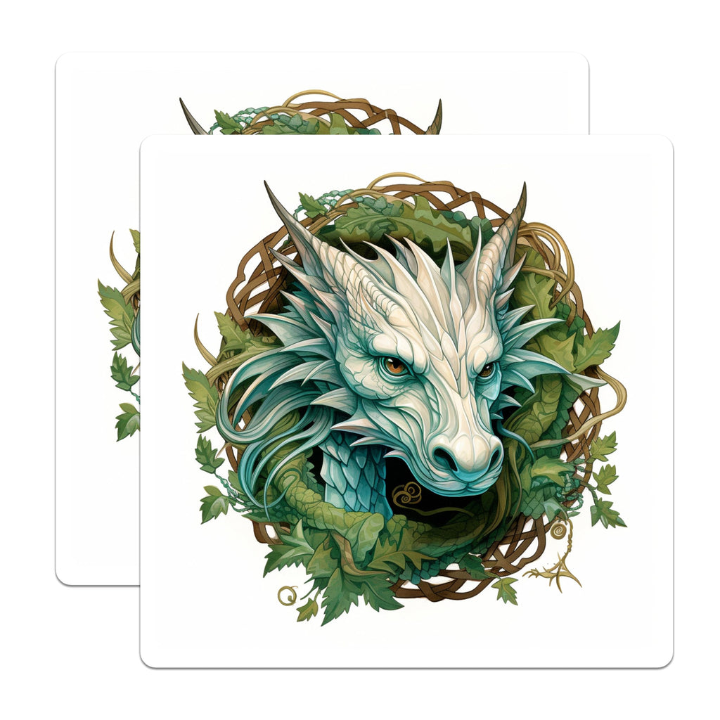 (2 Pack) Legendary White Dragon Head Magnets - Mystical Fantasy Art - Emerald Green Vine Refrigerator Decor Collectible - 5 Inches On Longest Side - Thick Durable Magnet - Made in USA - MAG24025