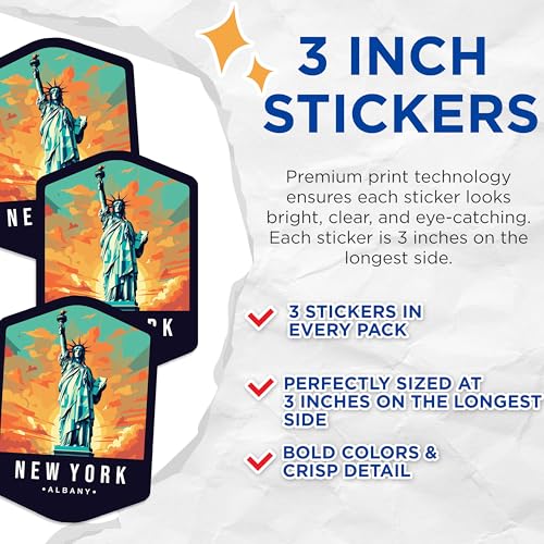 (3 Pack) Statue of Liberty Decals - New York - Laptop Decals - 3 Inches On Longest Side - Easy Peel & Apply - Made in USA - 3MCS0373