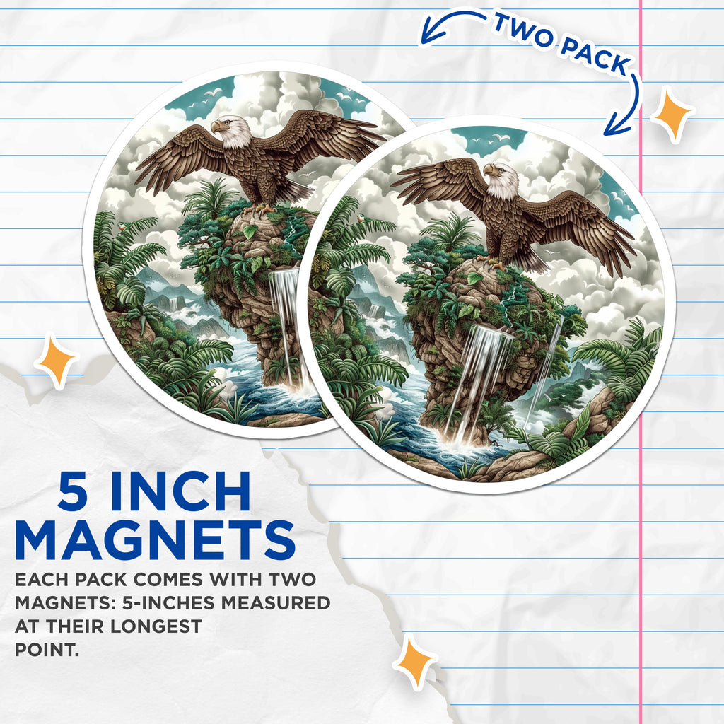 (2 Pack) Bald Eagle Magnets - Majestic Wildlife Decor - American Freedom Symbol - Scenic Nature Art - 5 Inches On Longest Side - Thick Durable Magnet - Made in USA - MAG39357