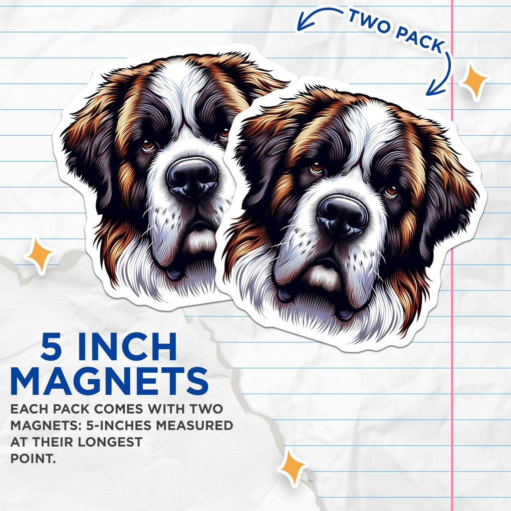 (2 Pack) Saint Bernard Magnets - Dog Breed Art - Refrigerator Decor - 5" On Longest Side - Premium Magnet - for Cars, Refrigerators, Toolboxes, Lockers - Made in USA - MAG15357