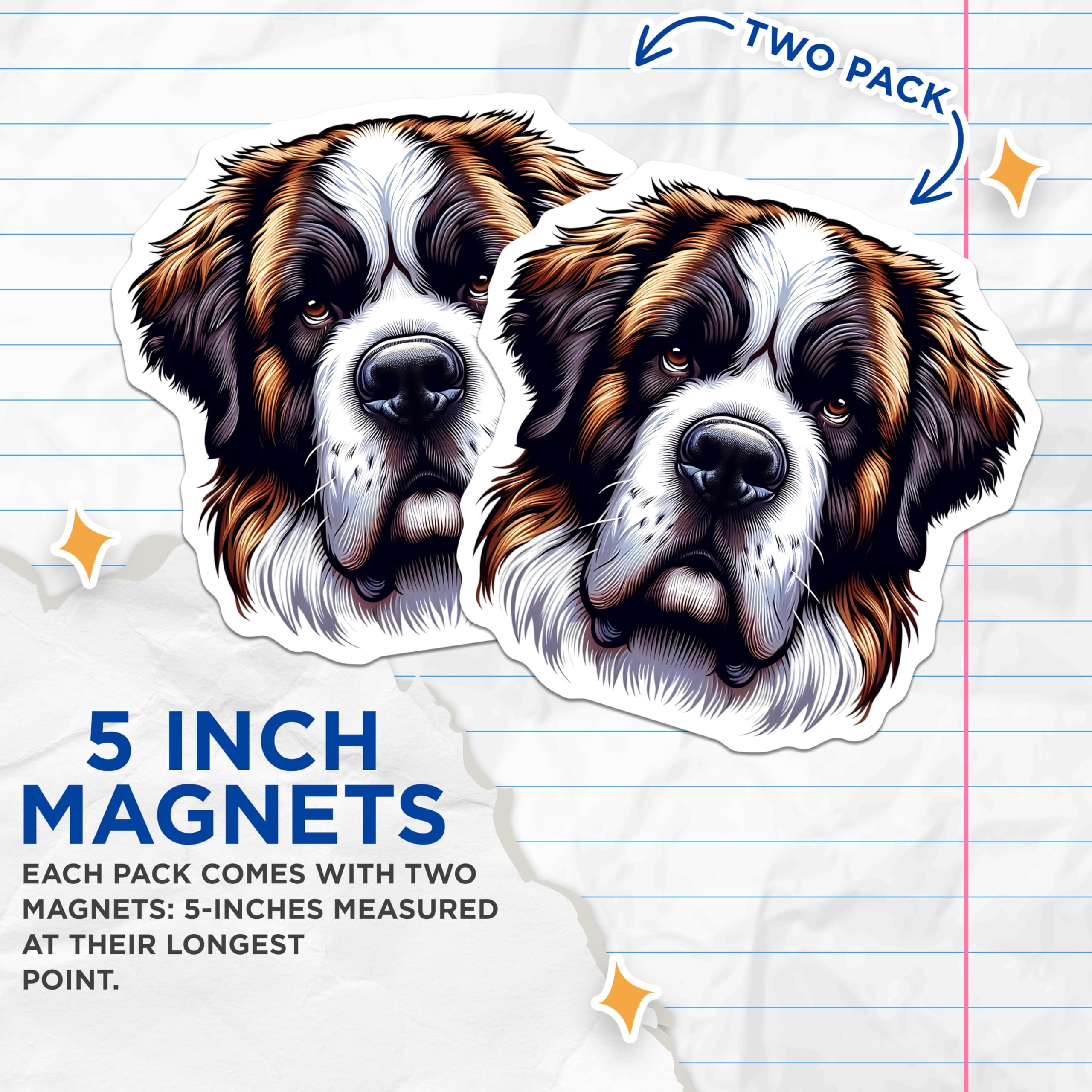 (2 Pack) Saint Bernard Magnets - Dog Breed Art - Refrigerator Decor - 5" On Longest Side - Premium Magnet - for Cars, Refrigerators, Toolboxes, Lockers - Made in USA - MAG15357