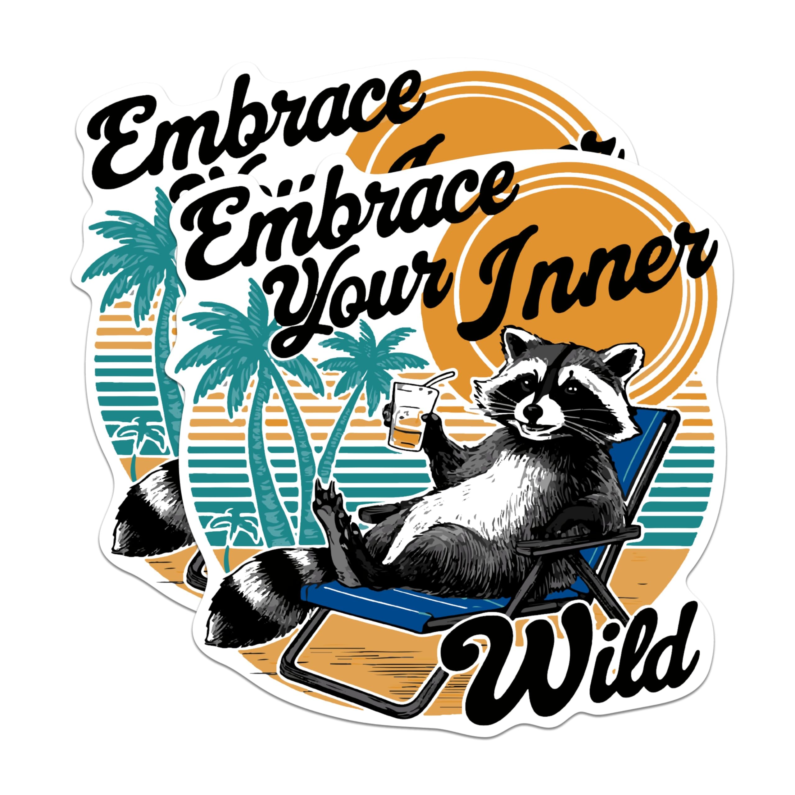 (2 Pack) Embrace Your Inner Wild Magnets - Funny Raccoon Sitting On Beach - 5 Inches On Longest Side - Premium Magnet - for Cars, Refrigerators, Toolboxes - Made in USA - MAG2074