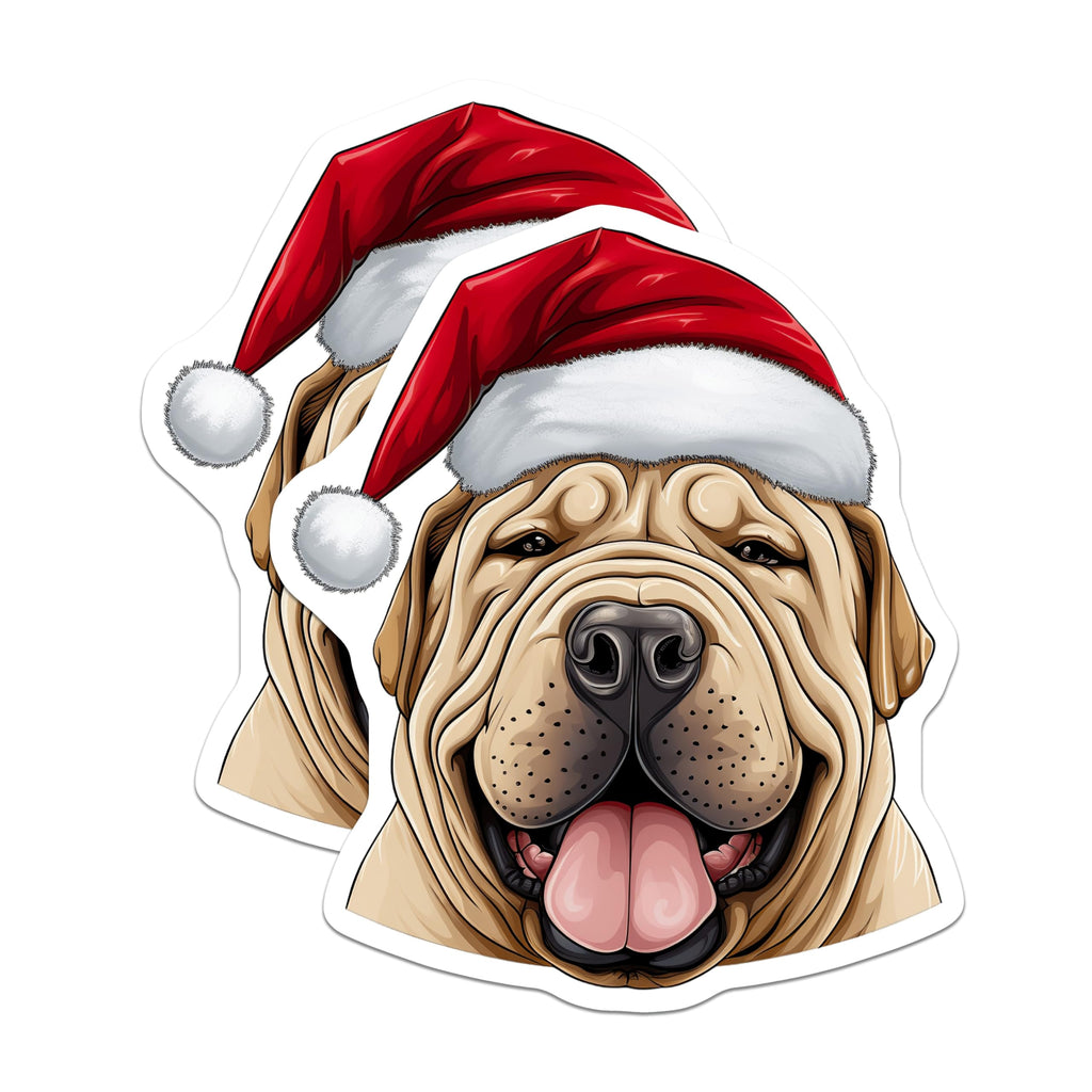 (2 Pack) Shar Pei Santa Hat Christmas Dog Magnets - Holiday Pet Refrigerator Accent - Animal Lover Home Decoration - 5 Inches On Longest Side - Thick Durable Magnet - Made in USA - MAG24460