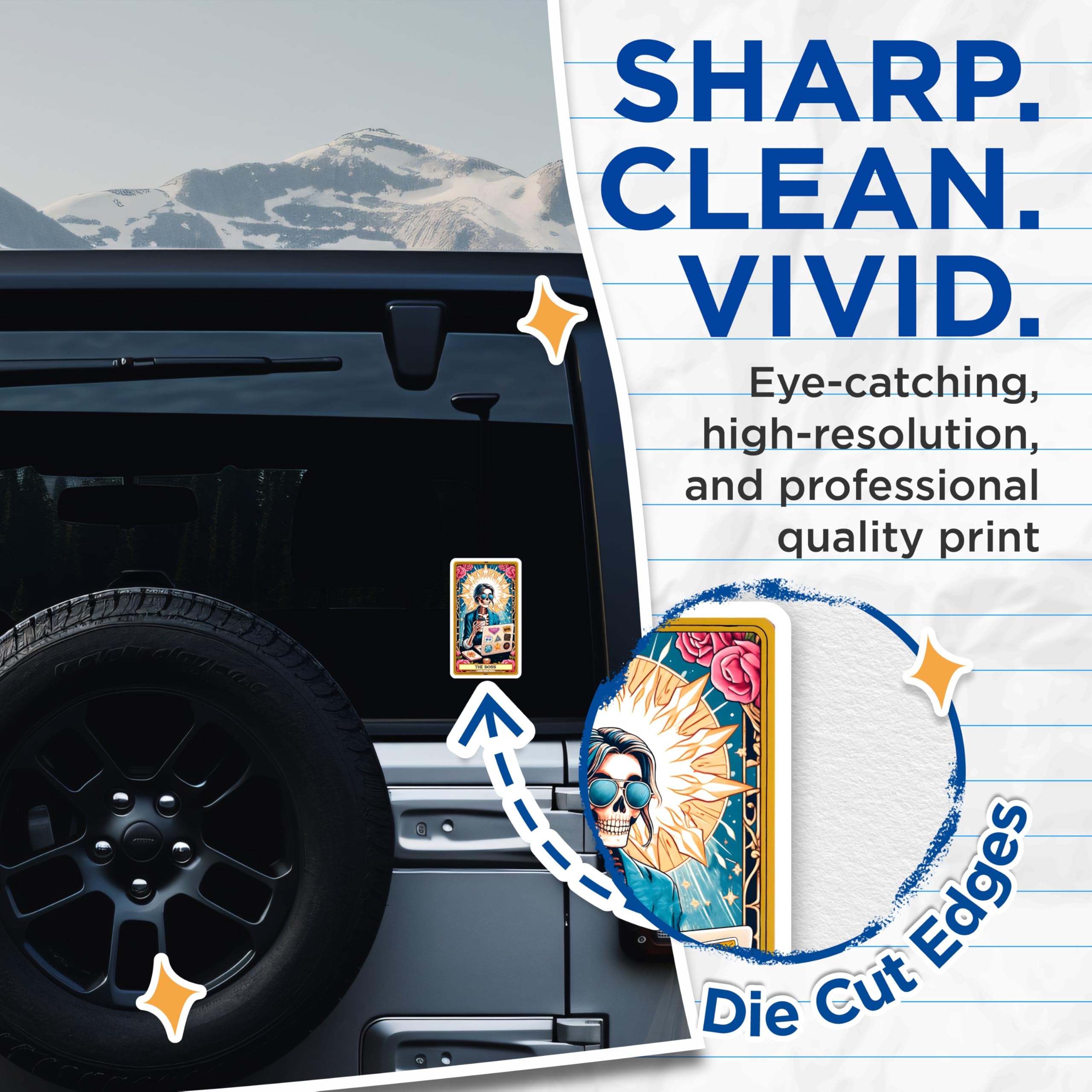 (2 Pack) The Boss Skeleton Stickers - Tarot Card Major Arcana - Cool Entrepreneur Aesthetic - 5" On Longest Side - Sticks to Smooth Flat Surfaces - Made in USA - BMCS21941