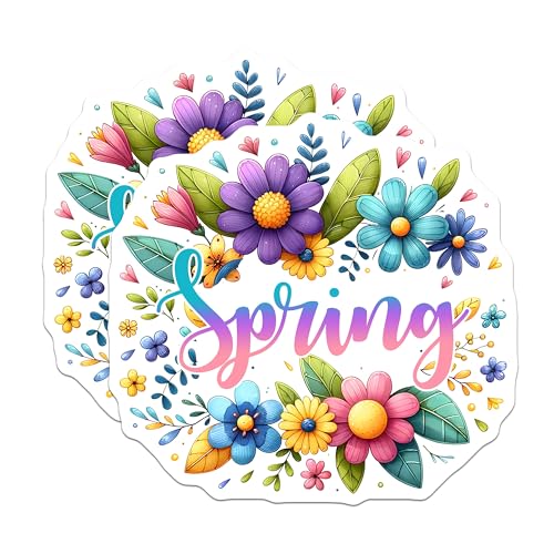 (2 Pack) Spring Flower Stickers - Floral Daisy - Wildflower - 5" On Longest Side - Sticks to Smooth Flat Surfaces - Made in USA - BMCS7993