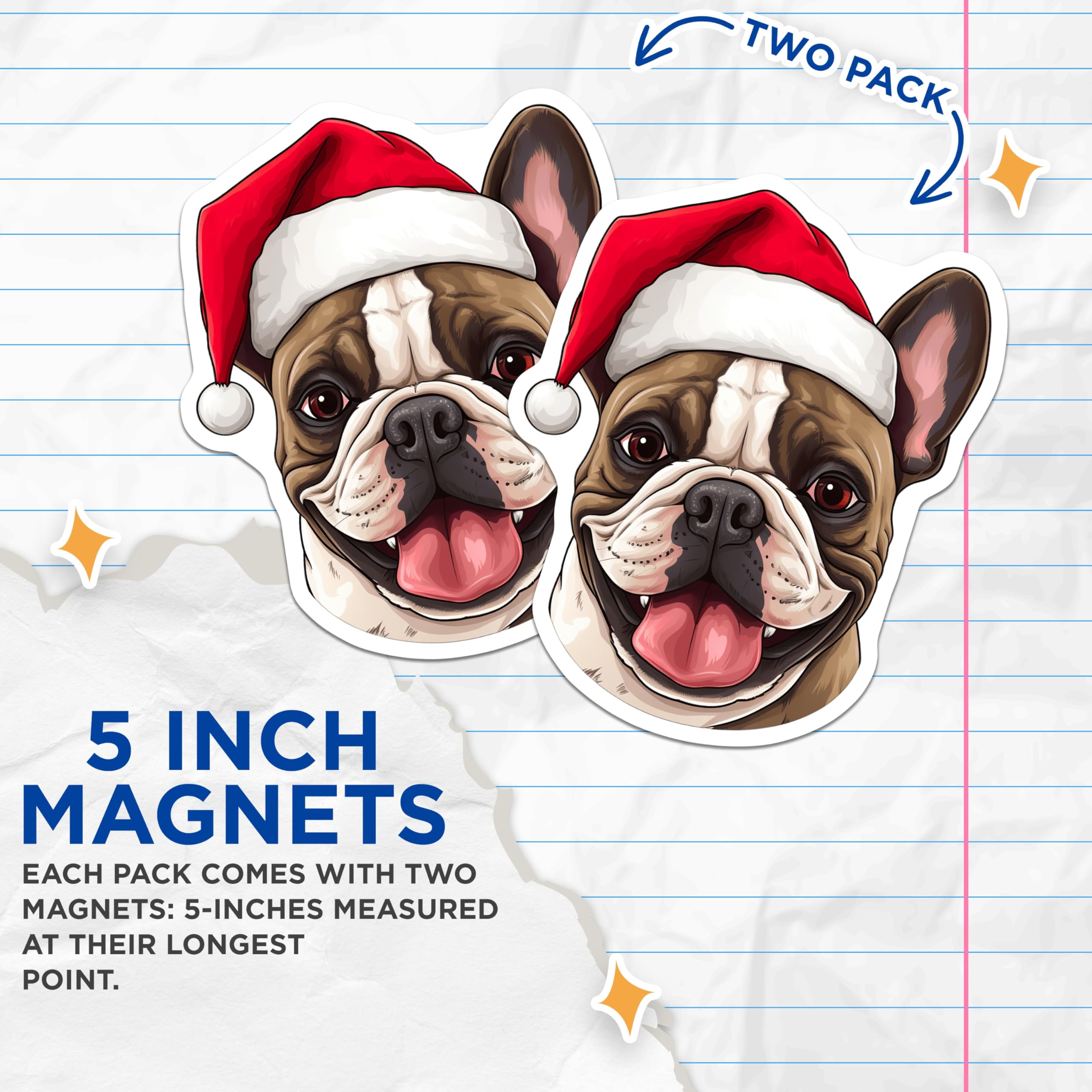 (2 Pack) French Bulldog Magnets - Christmas Dog Decor - Holiday Pet Appliance Art - 5 Inches On Longest Side - Thick Durable Magnet - Made in USA - MAG24892