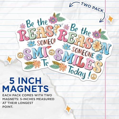 (2 Pack) Inspirational Quote Magnets Magnets - Be The Reason Someone Smiles - Positive Quotes - 5" On Longest Side - Made in USA - Sticks to Refrigerators & Metal Surfaces - MAG8600