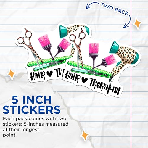 (2 Pack) Hair Therapist Stickers - Hair Stylist Tools - Funny Hair Salon Decor - 5" On Longest Side - Sticks to Smooth Flat Surfaces - Made in USA - BMCS7566