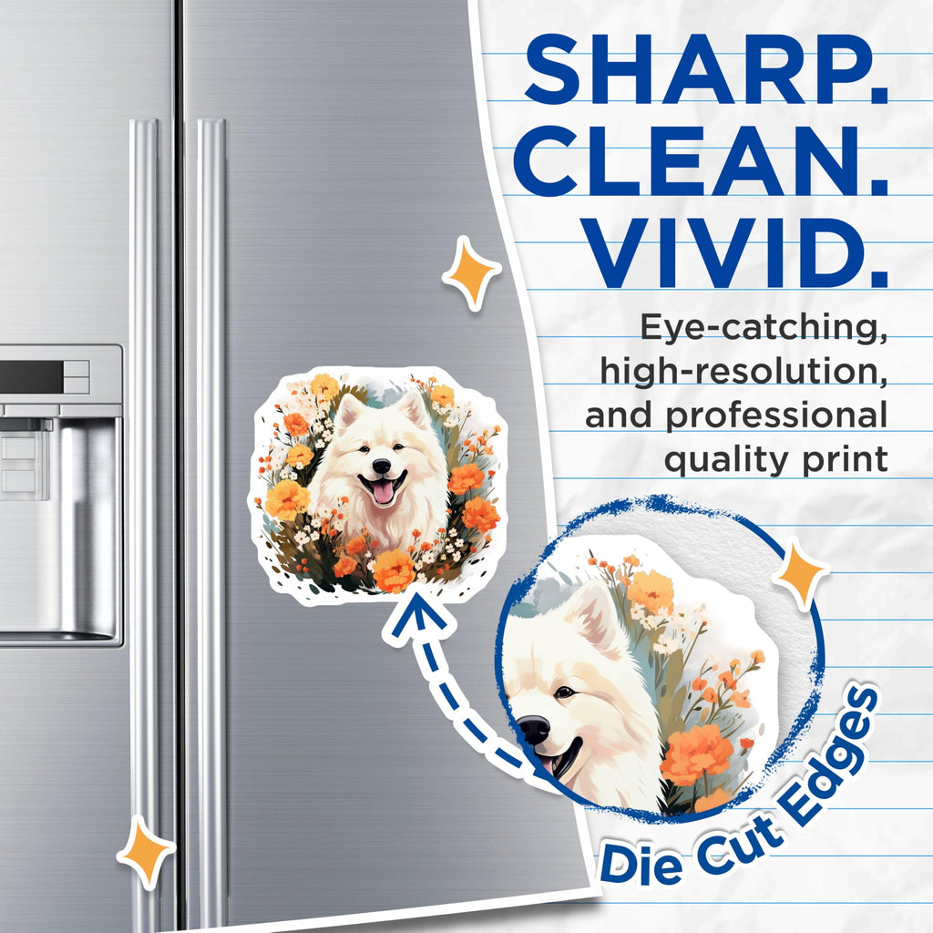 (2 Pack) Samoyed Dog Magnets - Floral Pet Decor - Dog Mom Accessory - 5 Inches On Longest Side - Thick Durable Magnet - Made in USA - MAG25409