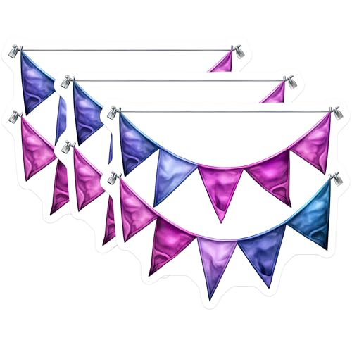 (3 Pack) Party Pennant Decals - Celebration Banner - Triangle Flags Decor- 3 Inches On Longest Side - Easy Peel & Apply - Made in USA - 3MCS5541