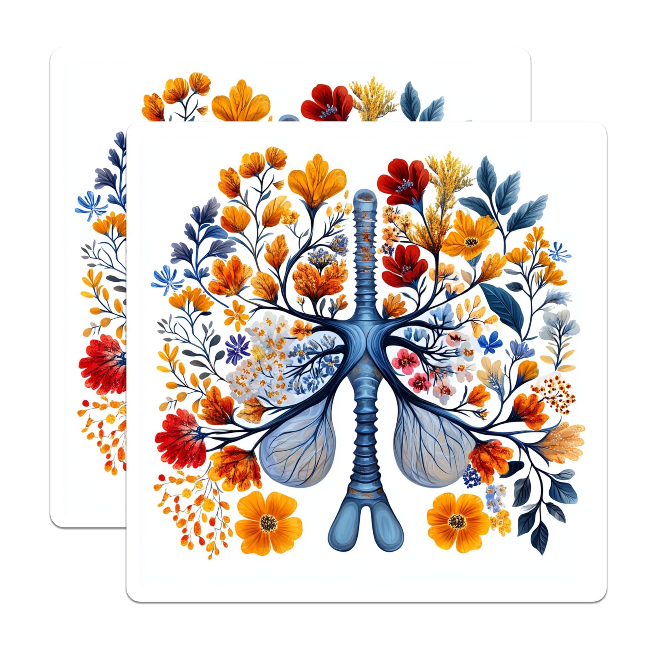 (2 Pack) Floral Lungs Magnets - Anatomical Botanical Art - Respiratory System Doctor Nurse - Health Wellness Decor - 5 Inches On Longest Side - Thick Durable Magnet - Made in USA - MAG29308