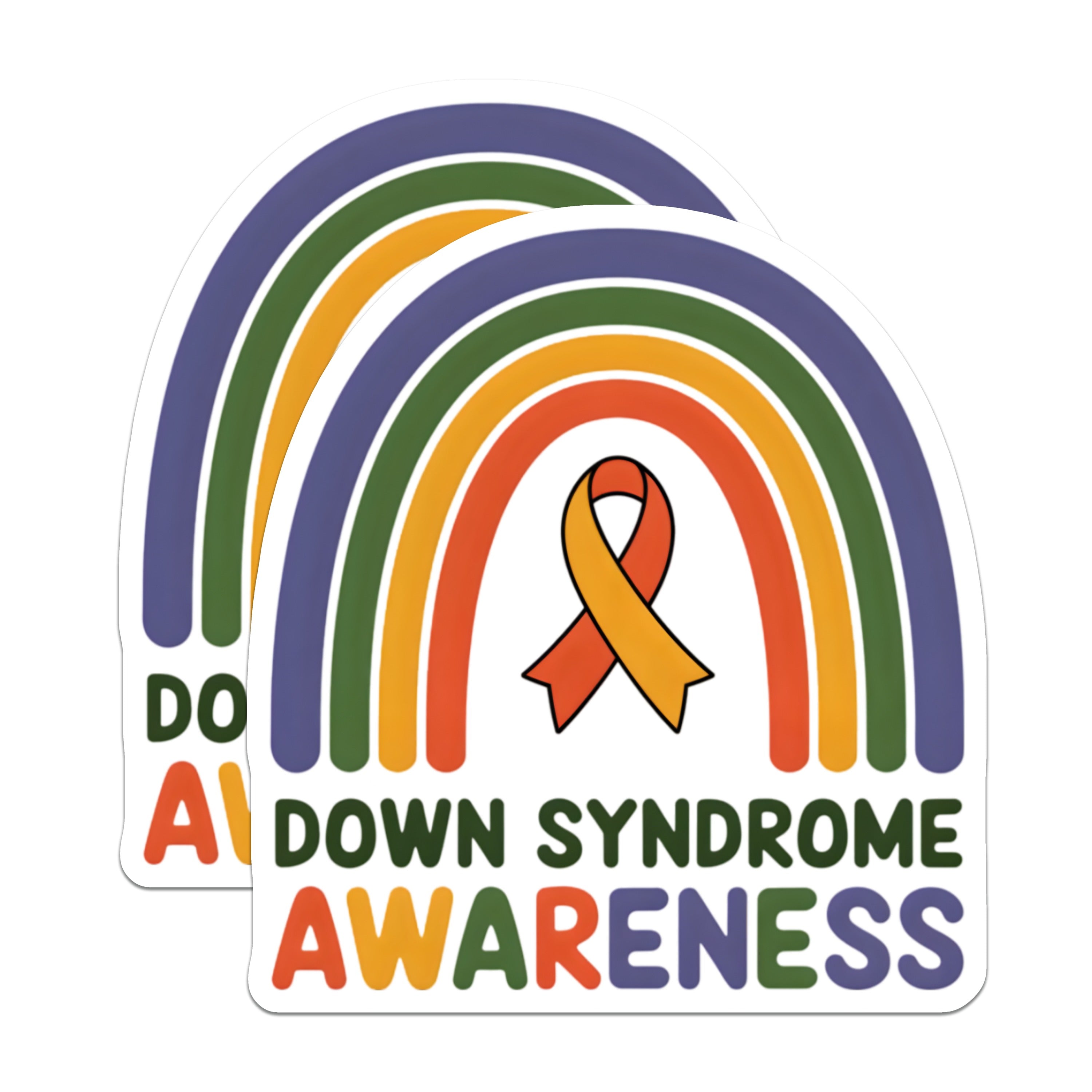 (2 Pack) Down Syndrome Awareness Magnets - Trisomy 21 Support Rainbow Ribbon - Special Needs Family Advocacy - 5 Inches On Longest Side - Thick Durable Magnet - Made in USA - MAG38392