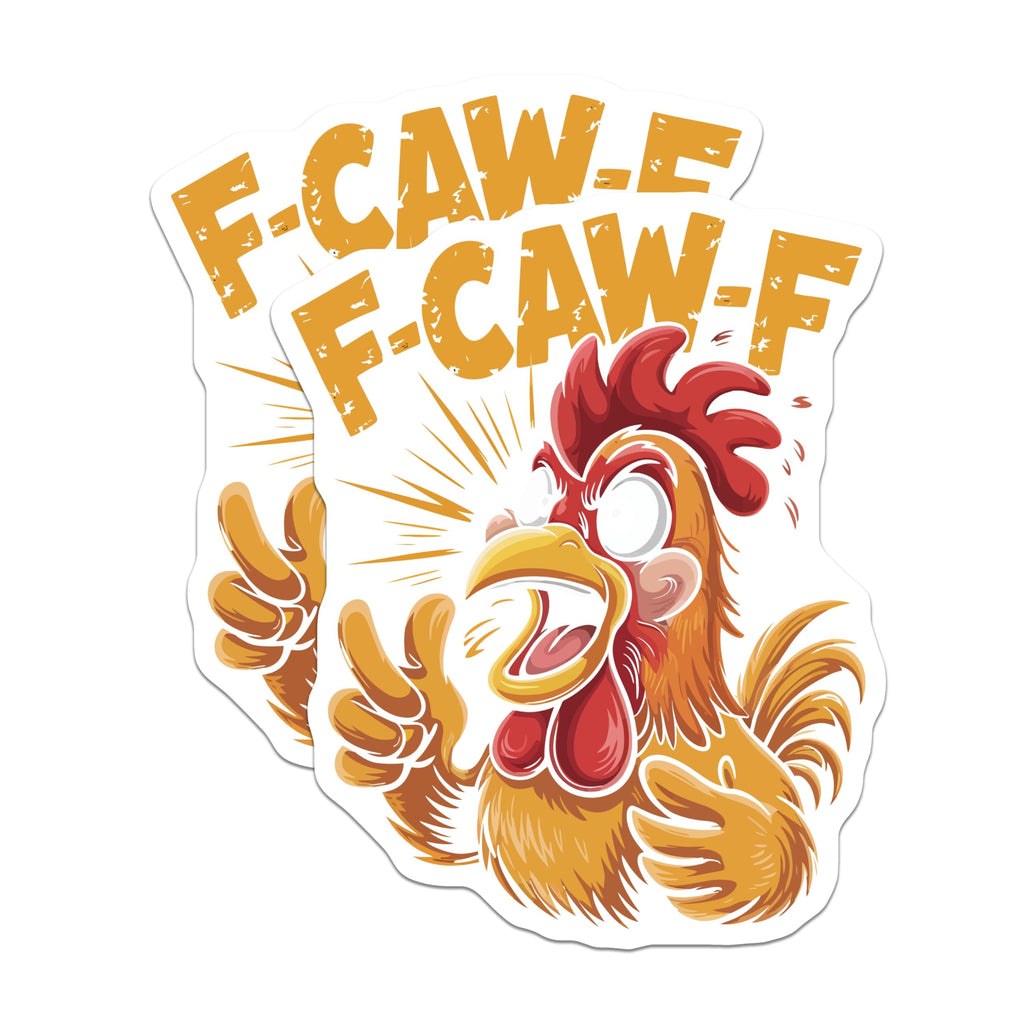 (2 Pack) F-CAW-F Stickers - Funny Chicken - Rooster Meme- 5" On Longest Side - Sticks to Smooth Flat Surfaces - Made in USA - BMCS16078
