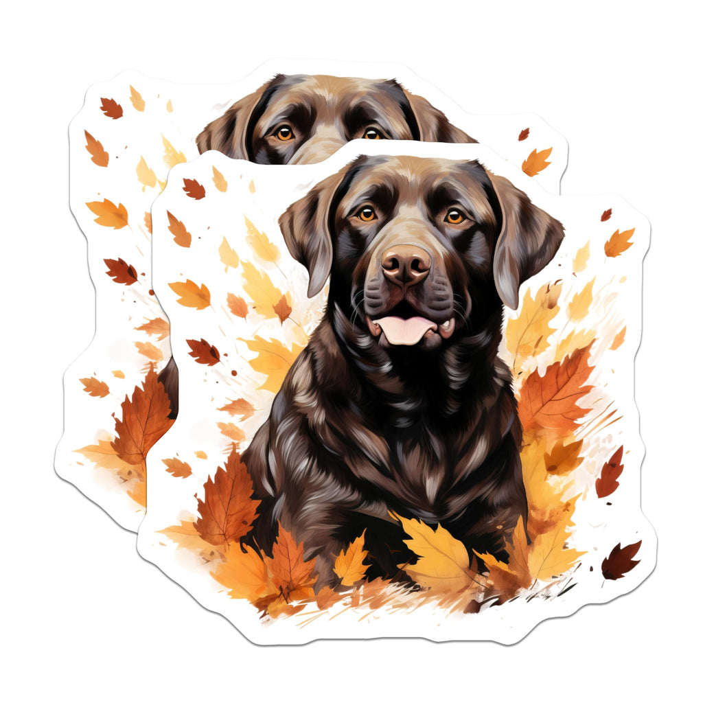(2 Pack) Chocolate Labrador Magnets - Fall Leaves Dog Art - Pet Lover Fridge Decor Animal Theme - 5 Inches On Longest Side - Thick Durable Magnet - Made in USA - MAG26431