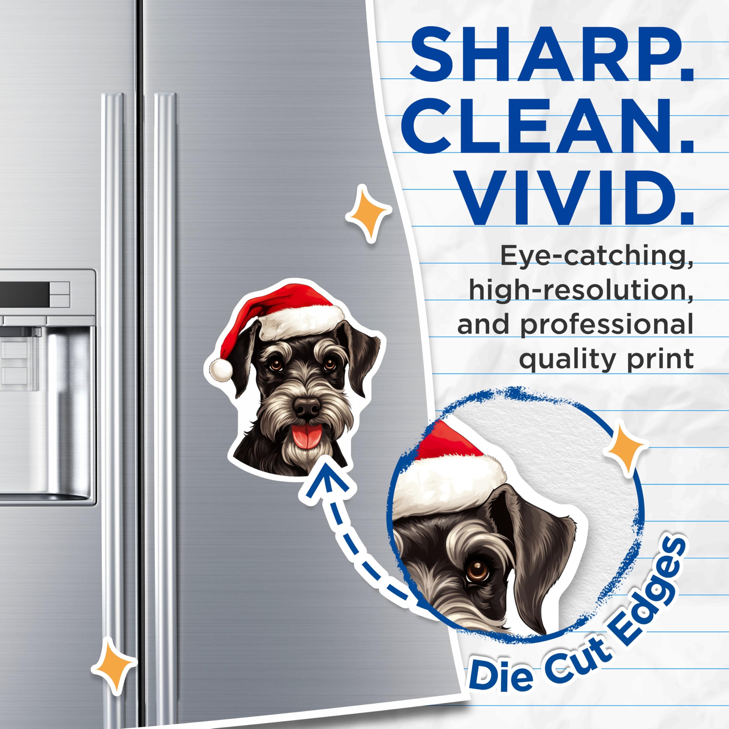 (2 Pack) Schnauzer Christmas Magnets - Santa Hat Dog Decor - Holiday Pet Fridge Magnets - Winter Animal Magnet - 5 Inches On Longest Side - Thick Durable Magnet - Made in USA - MAG29092