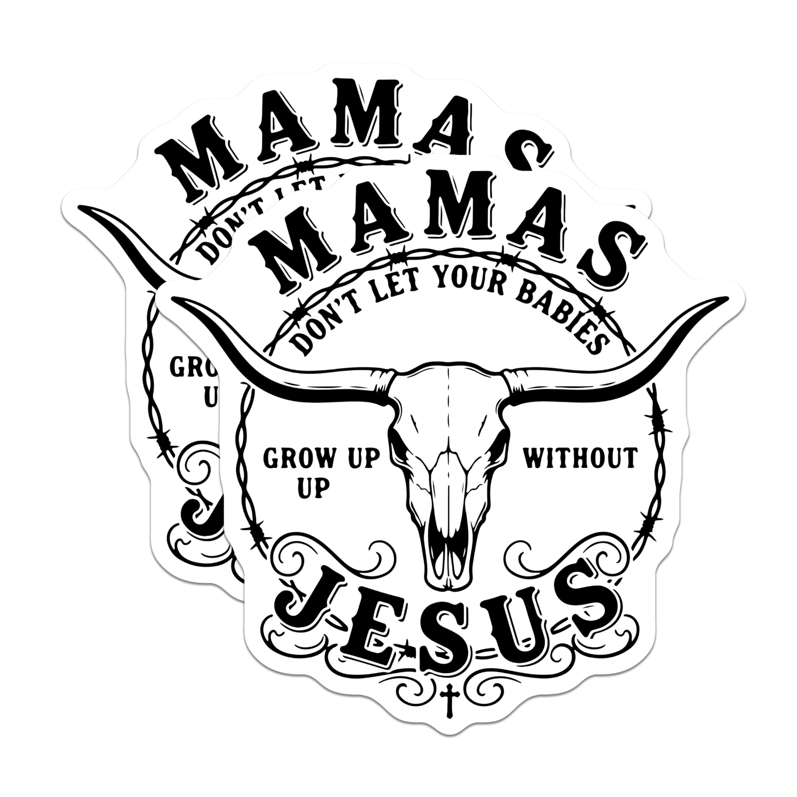 (2 Pack) Mamas Jesus Magnets - Bull Skull Western - Inspirational Religious - 5" On Longest Side - Premium Magnet - for Cars, Refrigerators, Toolboxes, Lockers - Made in USA - MAG14980