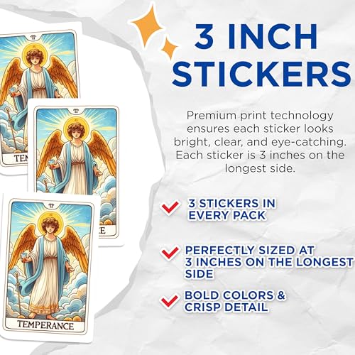 (3 Pack) Temperance Tarot Card Decals - Angel Card Art - Esoteric Decals - 3 Inches On Longest Side - Easy Peel & Apply - Made in USA - 3MCS1127