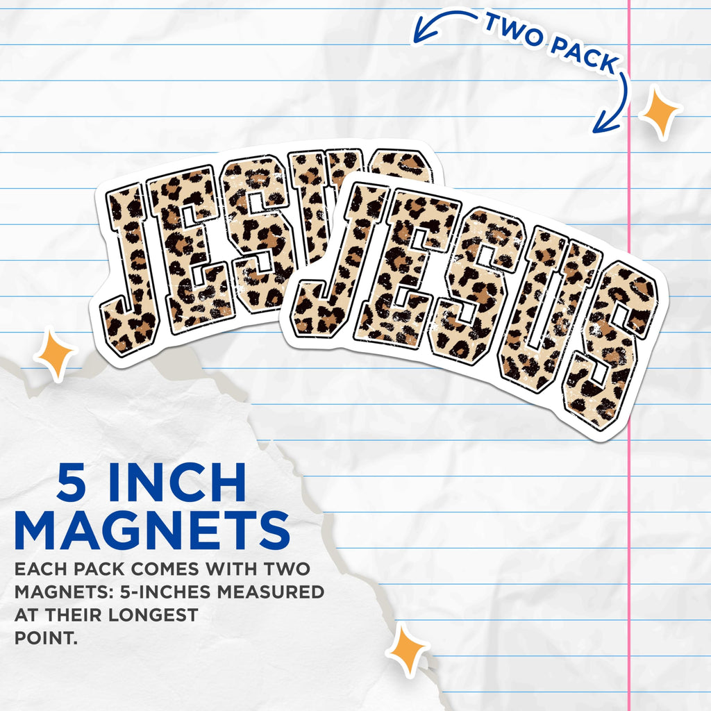 (2 Pack) Leopard Jesus Magnets - Christian Faith Decor - Trendy Religious Magnets - 5 Inches On Longest Side - Thick Durable Magnet - Made in USA - MAG28913