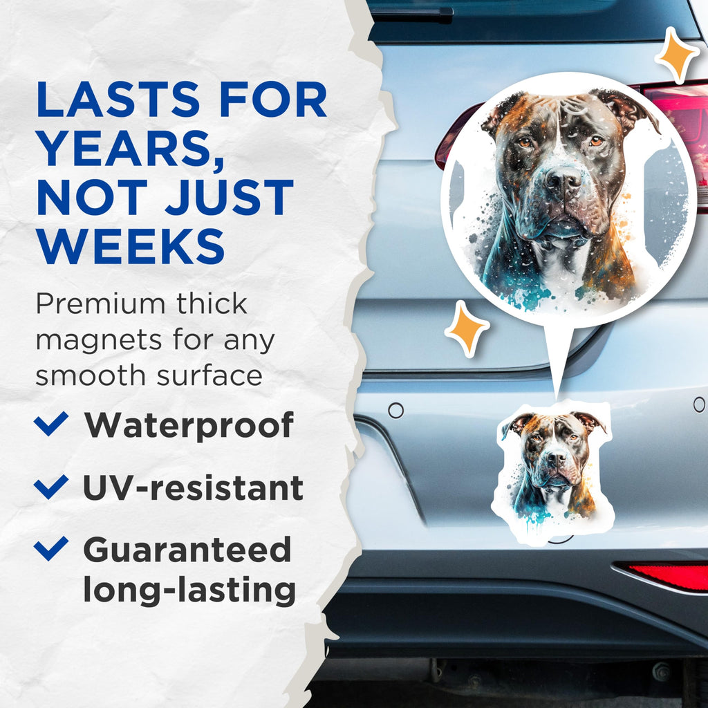 (2 Pack) Pitbull Magnets - Watercolor Dog Art - Canine Lover Decor - 5 Inches On Longest Side - Thick Durable Magnet - Made in USA - MAG23922