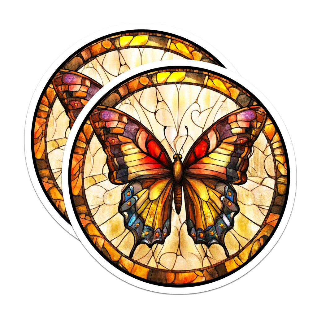 (2 Pack) Stained Glass Butterfly Magnets - Vibrant Nature Art - Boho Kitchen Decor - 5 Inches On Longest Side - Thick Durable Magnet - Made in USA - MAG25336