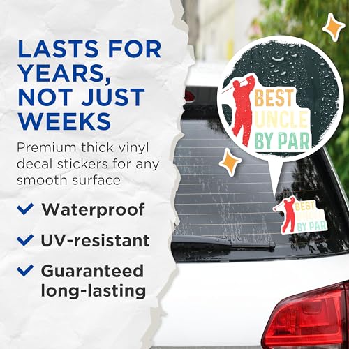 (2 Pack) Best Uncle by Par Stickers - Golf Uncle Stickers - Fun Uncle Appreciation Stickers - 5" On Longest Side - Sticks to Smooth Flat Surfaces - Made in USA - BMCS4776