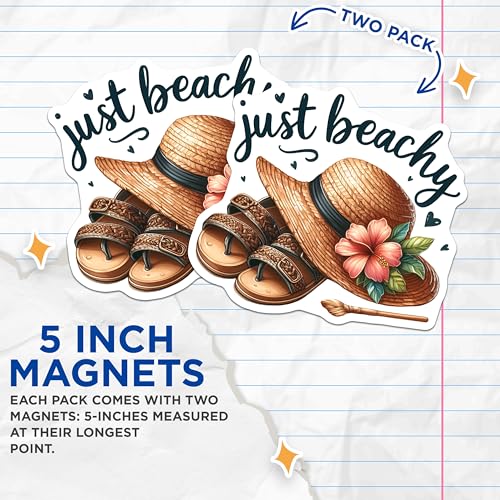 (2 Pack) Just Beachy Magnets Magnets - Summer Decoration - Coastal Theme - 5" On Longest Side - Made in USA - Sticks to Refrigerators & Metal Surfaces - MAG9276