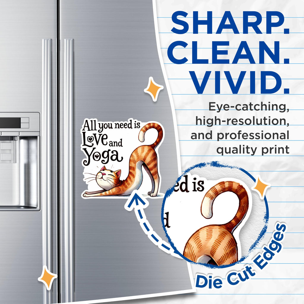 (2 Packs) All You Need is Love and Yoga Cat Stretching Cat Doing Yoga Magnets - Magnets - 5 Inches On Longest Side - Premium Magnet - for Fridges, Toolboxes, Cars - Made in USA - MAG2423
