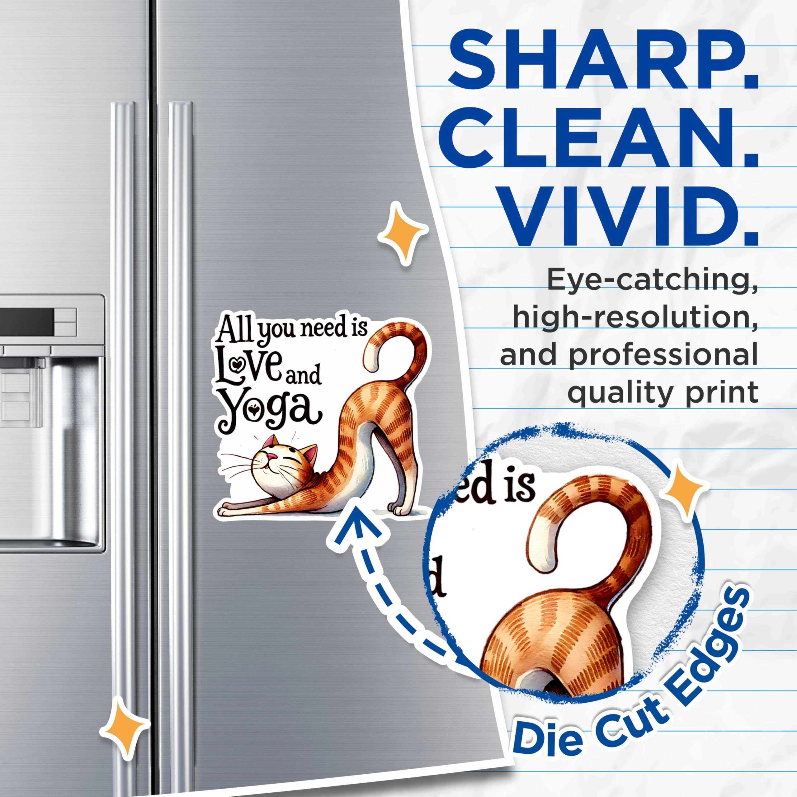 (2 Packs) All You Need is Love and Yoga Cat Stretching Cat Doing Yoga Magnets - Magnets - 5 Inches On Longest Side - Premium Magnet - for Fridges, Toolboxes, Cars - Made in USA - MAG2423
