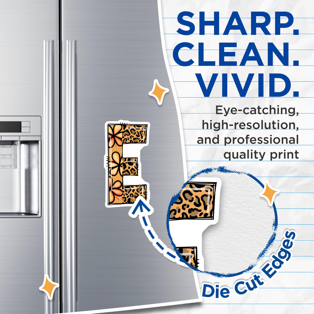 (2 Pack) Letter E Magnets - Floral Cheetah Design - Alphabet Initial Fridge Magnets - 5" On Longest Side - Premium Magnet - for Cars, Refrigerators, Toolboxes, Lockers - Made in USA - MAG16335