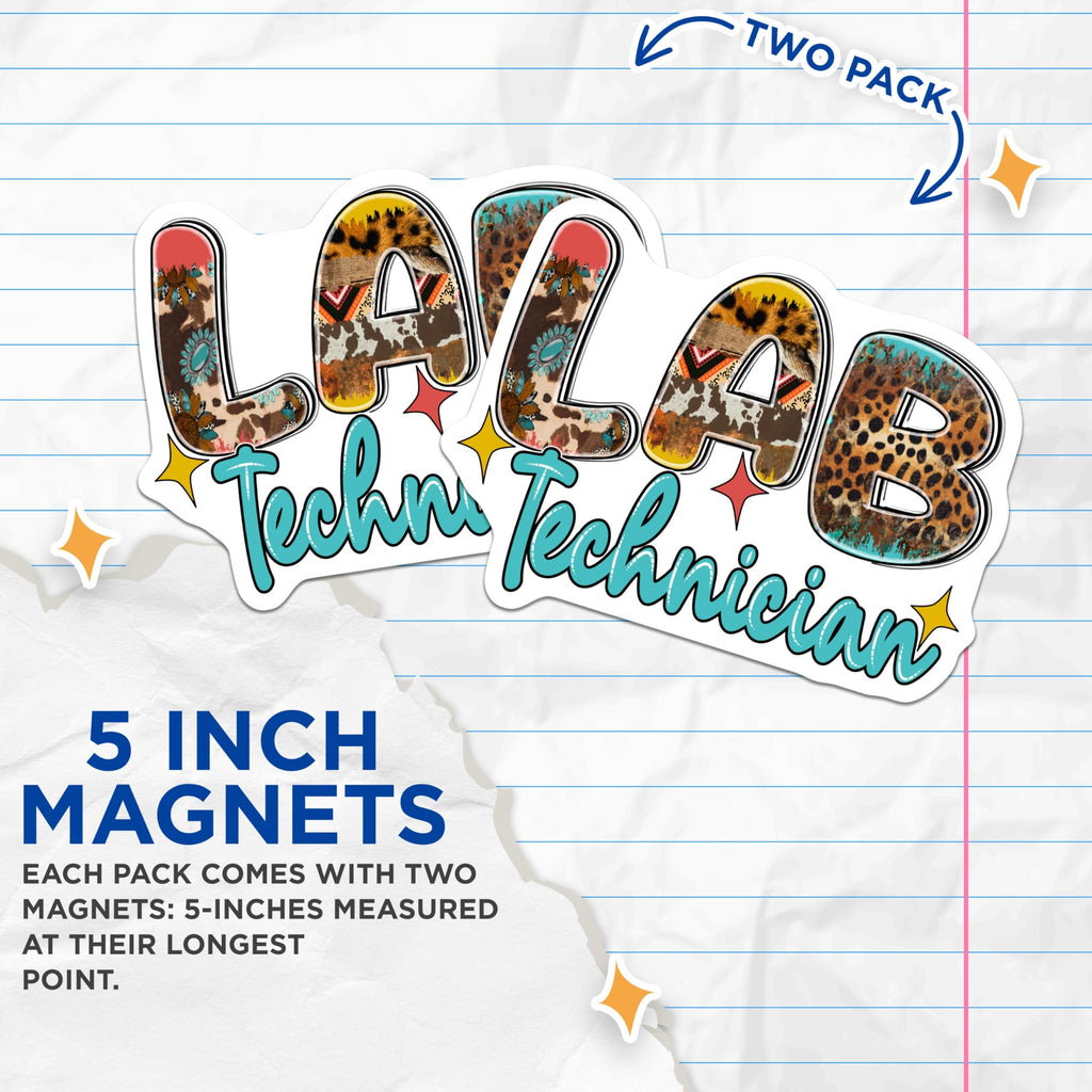 (2 Pack) Lab Technician Magnets - Animal Print Decor - Lab Tech Magnets for Fridge - 5" On Longest Side - Premium Magnet - for Cars, Refrigerators, Toolboxes, Lockers - Made in USA - MAG17845