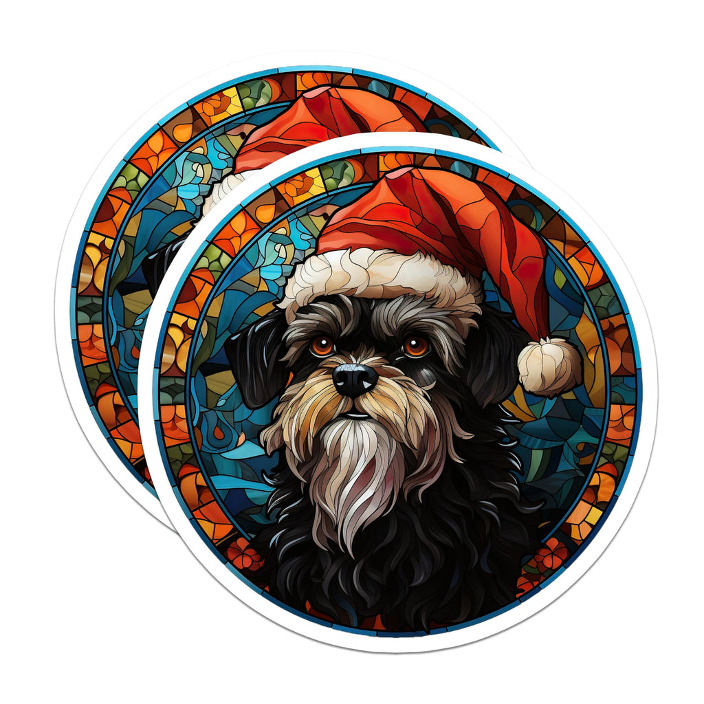 (2 Pack) Schnauzer Christmas Dog Magnets - Stained Glass Pet Art - Holiday Fridge Decor - 5 Inches On Longest Side - Thick Durable Magnet - Made in USA - MAG30199