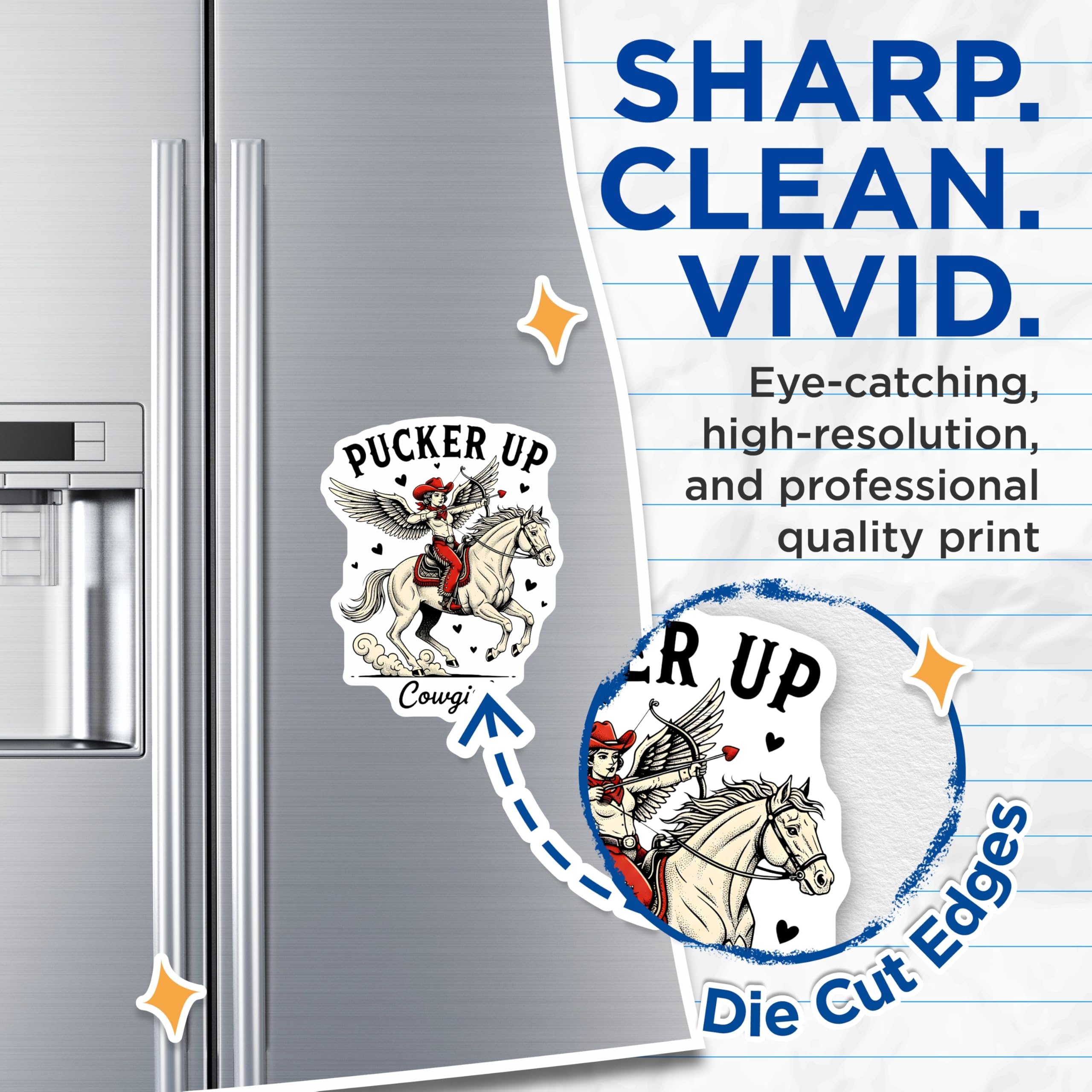 (2 Pack) Cowgirl Cupid Magnets - Western Horse Love - Pucker Up Valentine - 5" On Longest Side - Premium Magnet - for Cars, Refrigerators, Toolboxes, Lockers - Made in USA - MAG14694