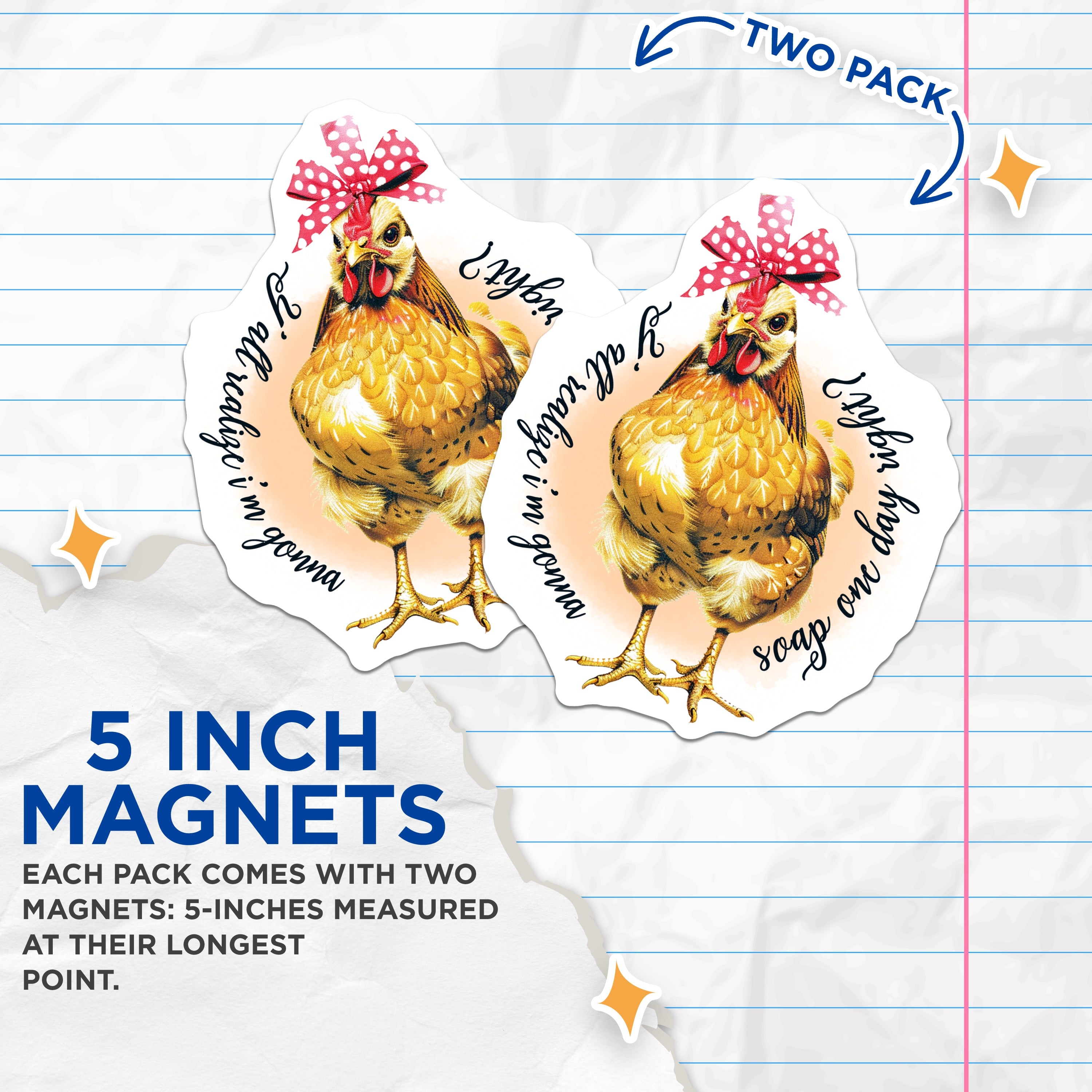 (2 Pack) Funny Chicken Magnets - Sarcastic Hen Quote - Farmhouse Kitchen Decor - Snappy Animal Refrigerator Magnets - 5 Inches On Longest Side - Thick Durable Magnet - Made in USA - MAG37956