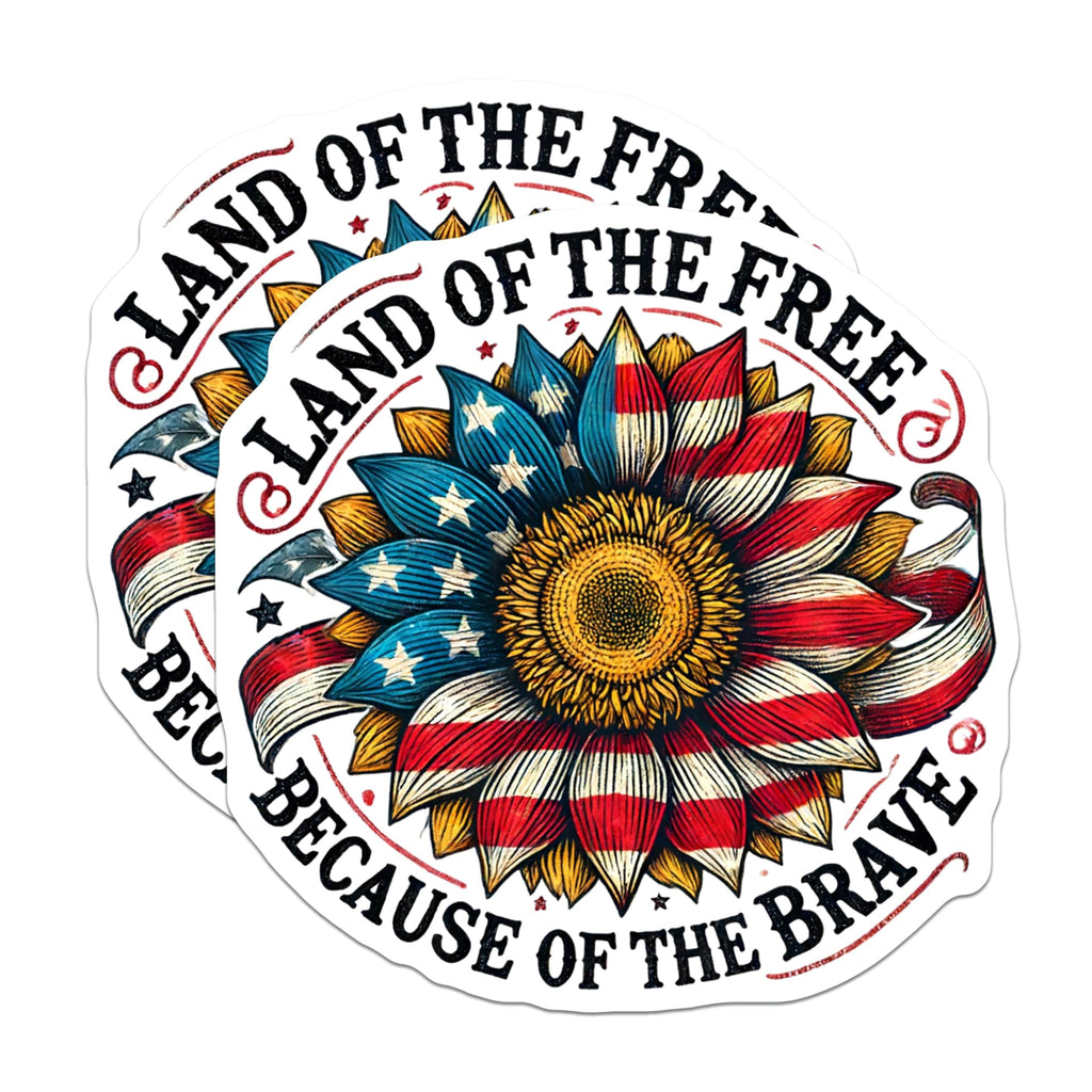 (2 Pack) Patriotic Sunflower Magnets - Land of The Free - Because of The Brave - 5" On Longest Side - for Cars, Fridges, Toolboxes - Made in USA - MA