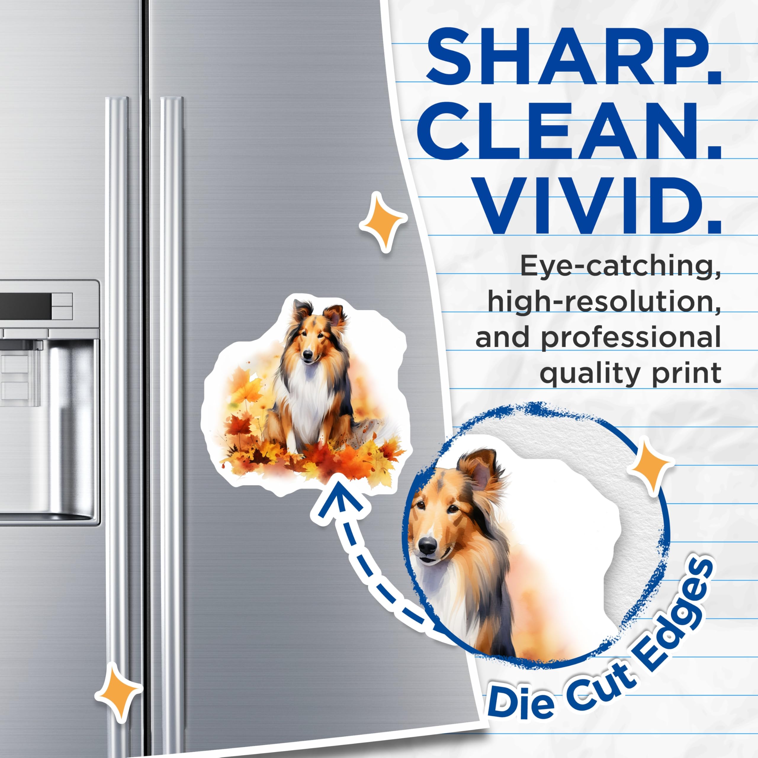 (2 Pack) Shetland Sheepdog Magnets - Autumn Leaves Dog Art - Sheltie Owner Decor - 5 Inches On Longest Side - Thick Durable Magnet - Made in USA - MAG30101