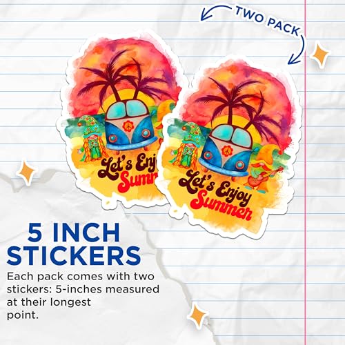 (2 Pack) Let's Enjoy Summer Stickers - Summer Vibes - Retro Van - Beach Time - 5" On Longest Side - Sticks to Smooth Flat Surfaces - Made in USA - BMCS9453