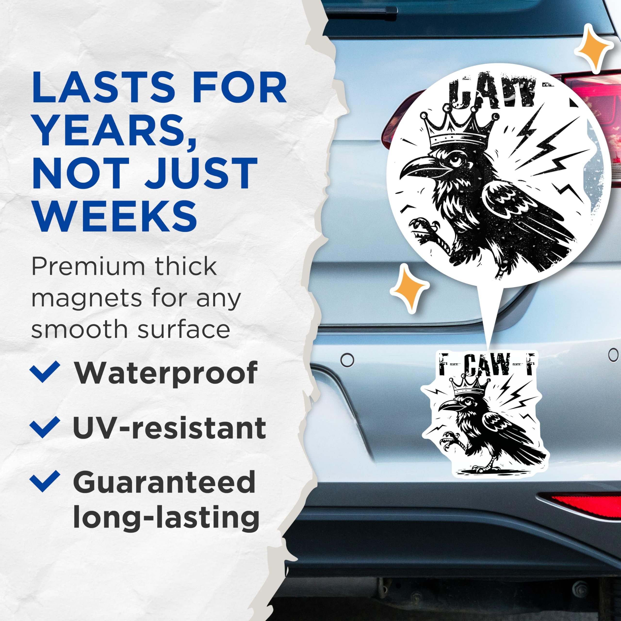 (2 Pack) Raven King Magnets - F-CAW-F - Bird Art Magnetic Decor - 5" On Longest Side - Premium Magnet - for Cars, Refrigerators, Toolboxes, Lockers - Made in USA - MAG15245