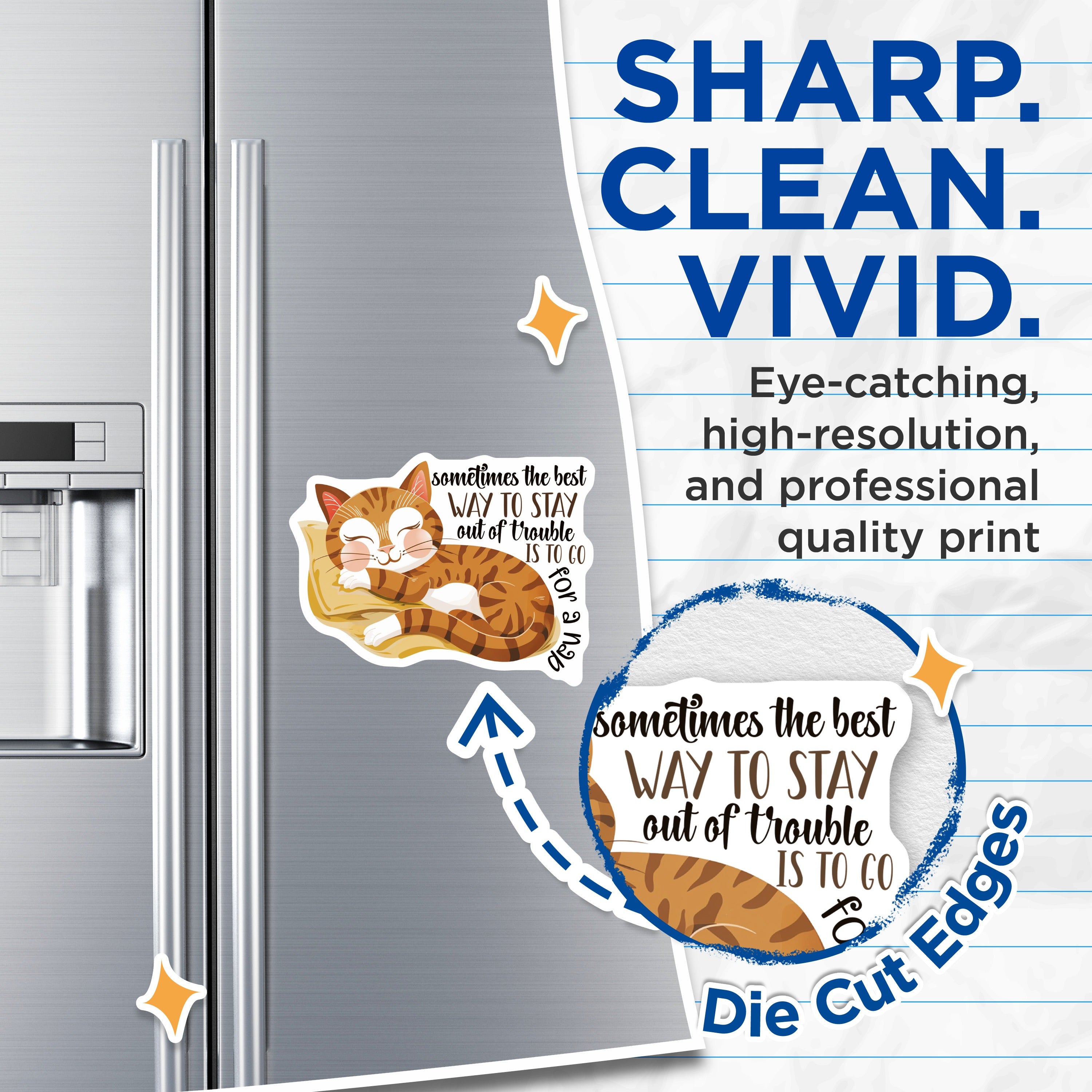 (2 Pack) Cat Nap Quote Magnets - Sleeping Kitty Fridge Decor - Funny Saying Animal Lover Item - 5 Inches On Longest Side - Thick Durable Magnet - Made in USA - MAG36795