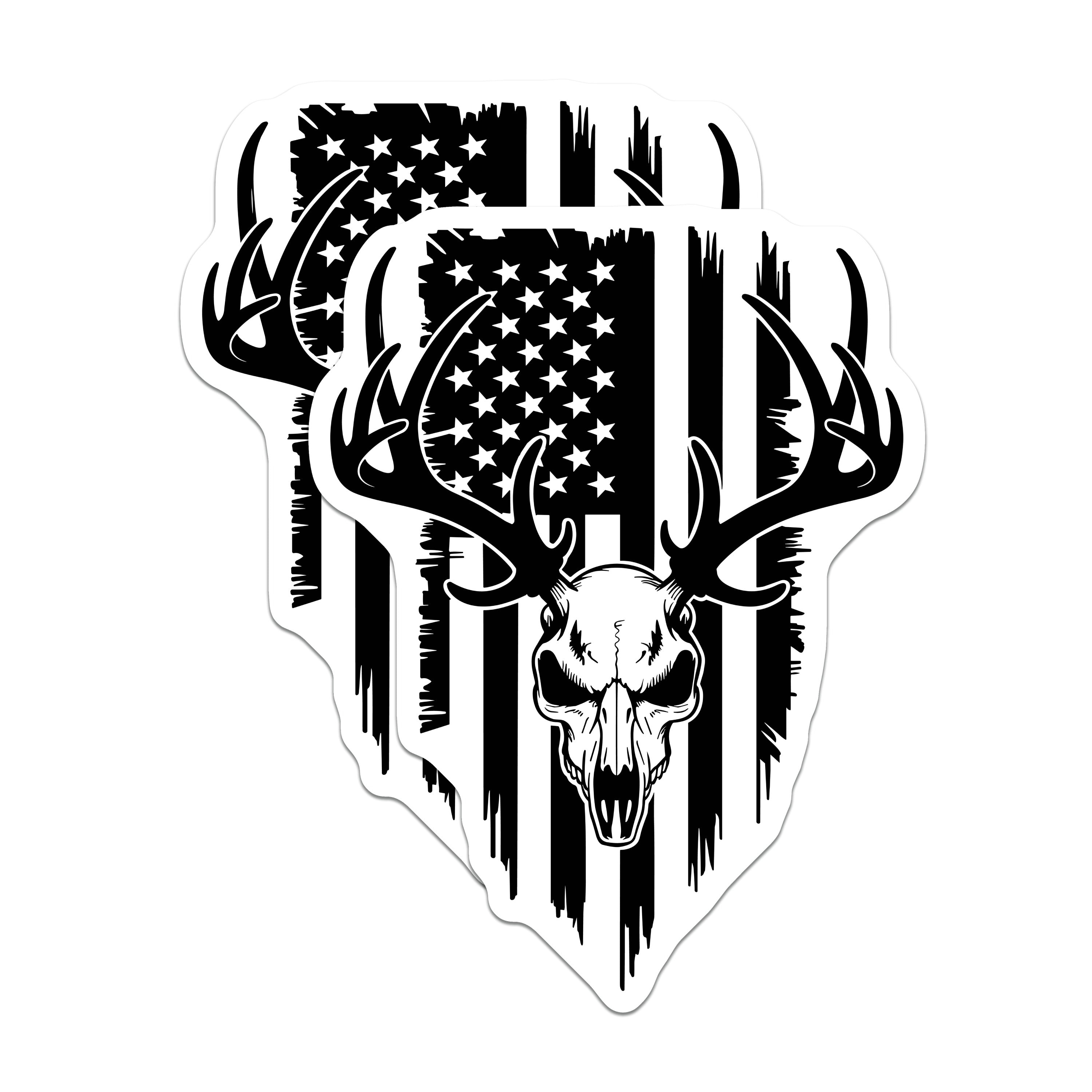 (2 Pack) American Flag Deer Skull Magnets - Hunter Outdoorsman Decor - Patriotic Truck Fridge Man Cave - 5 Inches On Longest Side - Thick Durable Magnet - Made in USA - MAG39251