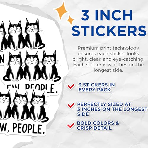 (3 Pack) Funny Cat Decals - Ew People - Sarcastic Cat Stickers - 3 Inches On Longest Side - Easy Peel & Apply - Made in USA - 3MCS2236