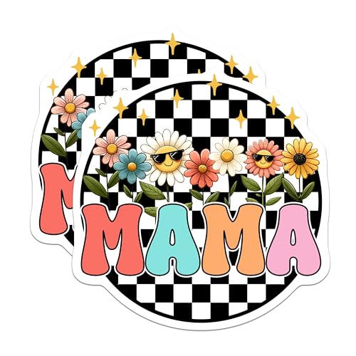 (2 Pack) Mama Flower Power Stickers - Cool Retro Floral Decals - Mother's Day for Mom - 5" On Longest Side - Sticks to Smooth Flat Surfaces - Made in USA - BMCS8185