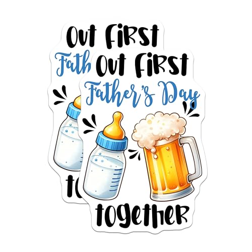 (2 Pack) Out First Father's Day Together Stickers - Baby Bottle and Beer Mug - Dad and New Baby - 5" On Longest Side - Sticks to Smooth Flat Surfaces - Made in USA - BMCS7497