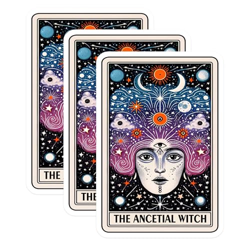 (3 Pack) Ancestral Witch Decals - Tarot Card Decals - Occult Decal - 3 Inches On Longest Side - Easy Peel & Apply - Made in USA - 3MCS4110
