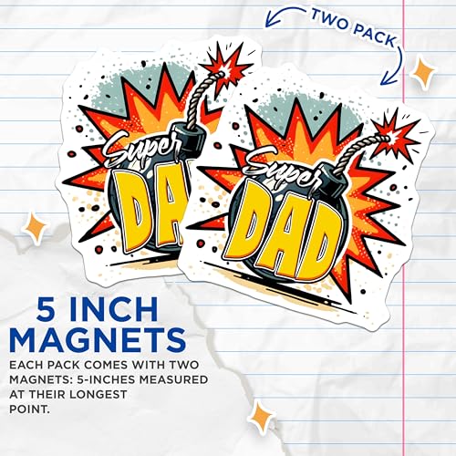 (2 Pack) Super Dad Magnets - Funny Dad - Father's Day Decor - Superhero Dad Keepsake - Cool Dad Gifts - 5" On Longest Side - for Cars, Fridges, Toolboxes - Made in USA - MAG7484