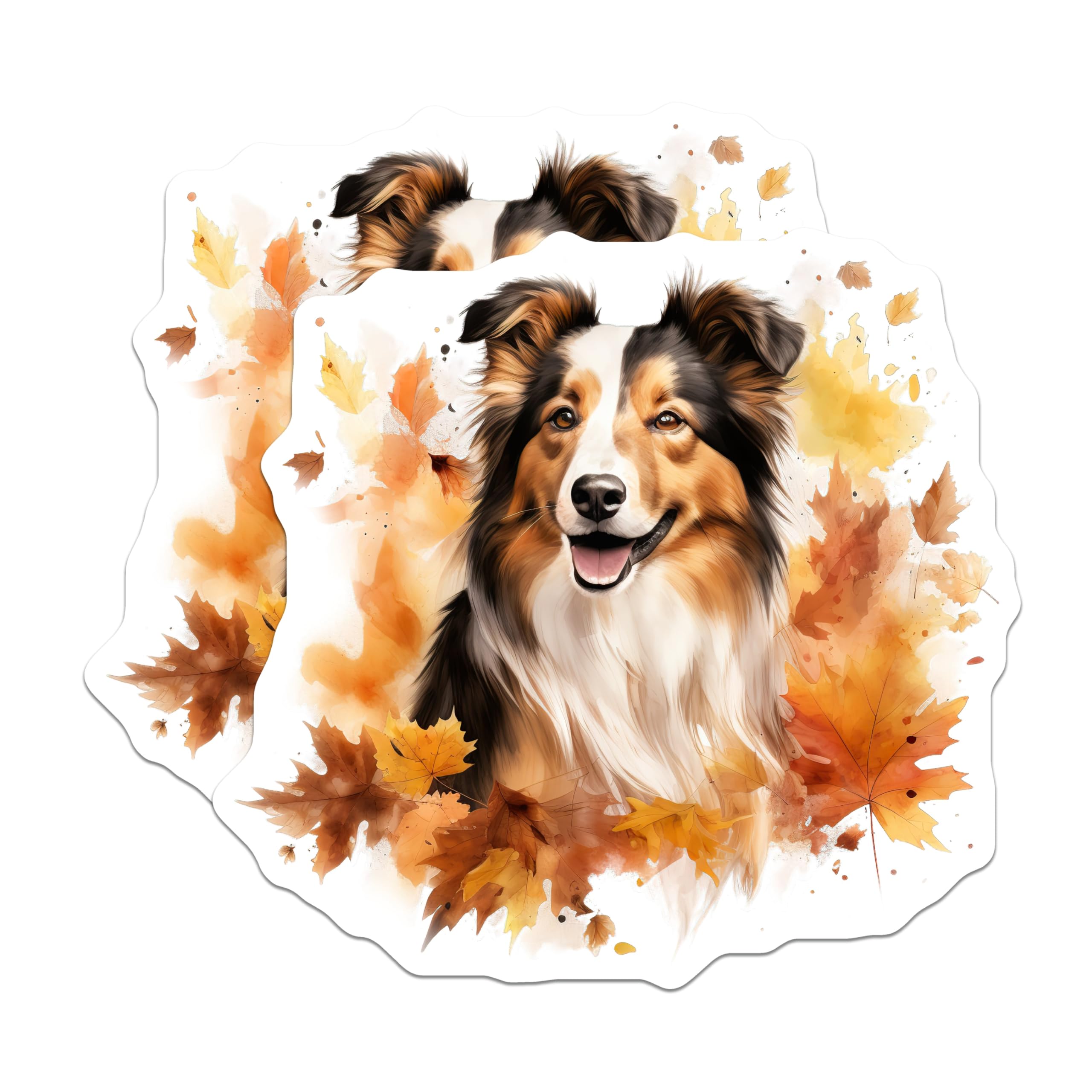 (2 Pack) Shetland Sheepdog Magnets - Watercolor Fall Decor - Pet Parent Kitchen Art - 5 Inches On Longest Side - Thick Durable Magnet - Made in USA - MAG29478