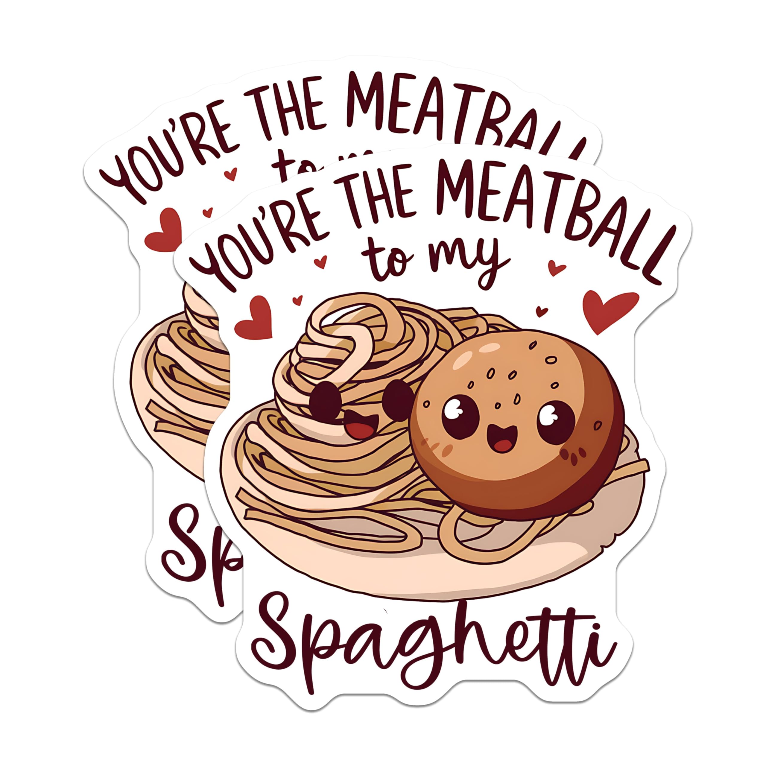 (2 Pack) Meatball to My Spaghetti Stickers - Cute Food Love Stickers - Romantic Food Pair Stickers - 5" On Longest Side - Sticks to Smooth Flat Surfaces - Made in USA - BMCS5166