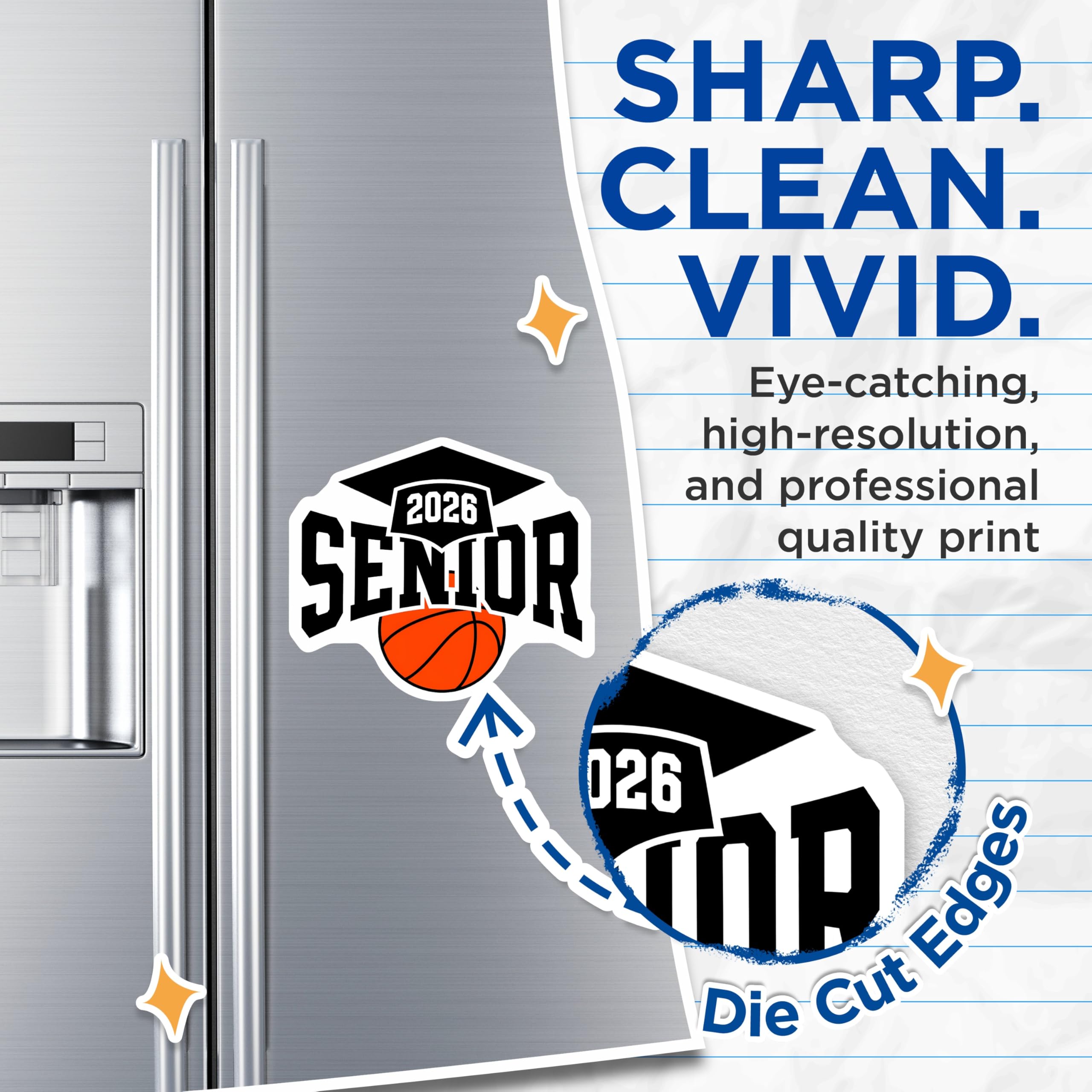 (2 Pack) Senior 2026 Basketball Magnets - Graduation Cap Decor - Class of 2026 Keepsake - High School College Graduate - 5 Inches On Longest Side - Thick Durable Magnet - Made in USA - MAG21308