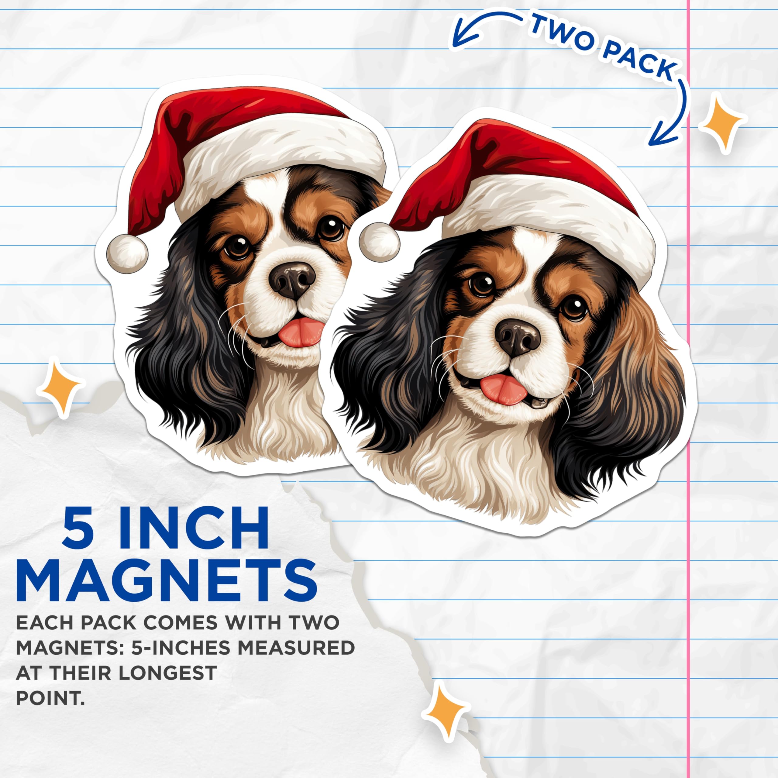 (2 Pack) Cavalier King Charles Christmas Magnets - Santa Hat Dog - Holiday Pet Owner - Festive Canine Decor - 5 Inches On Longest Side - Thick Durable Magnet - Made in USA - MAG29327